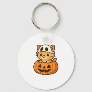 Halloween Kitty inside a pumpkin Classic T-Shirt Key Ring