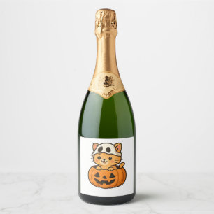 Halloween Kitty inside a pumpkin Classic T-Shirt Sparkling Wine Label