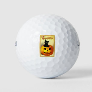 Halloween Kitty Sitting in Jack O Lantern Golf Balls
