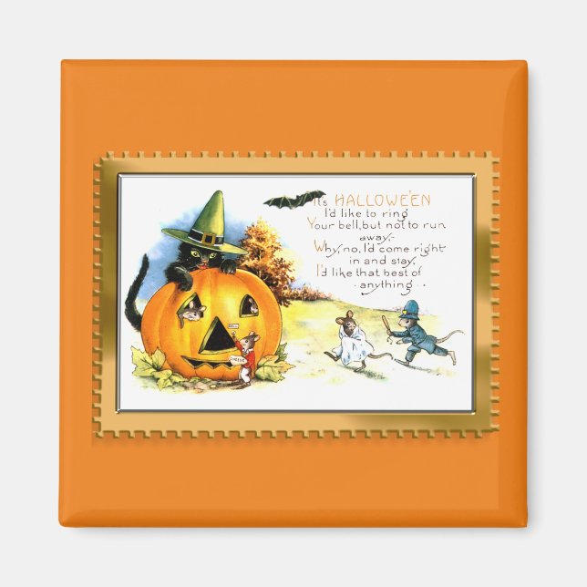 Halloween Kitty Sitting in Jack O Lantern Magnet (Front)