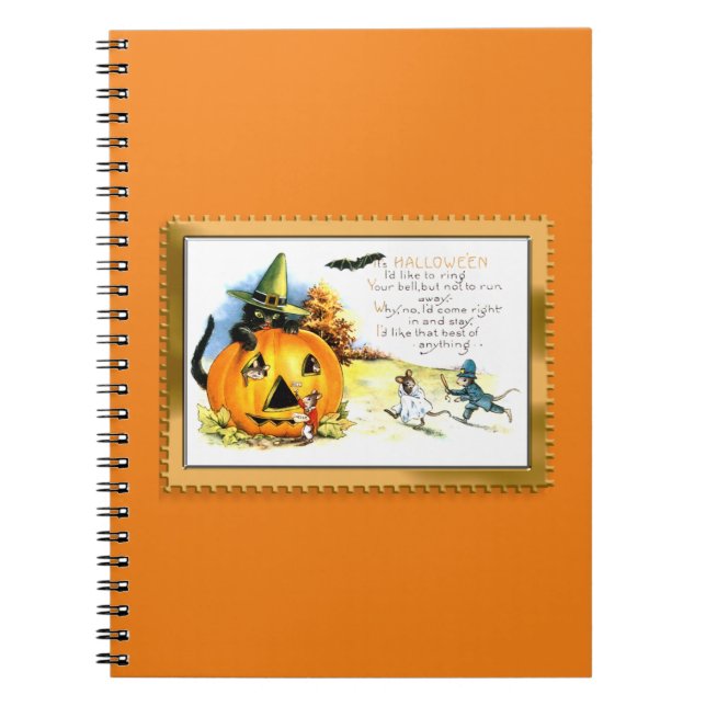 Halloween Kitty Sitting in Jack O Lantern Notebook (Front)