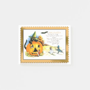 Halloween Kitty Sitting in Jack O Lantern Post-it Notes