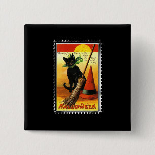 Halloween Kitty Sitting Witches Hat 15 Cm Square Badge