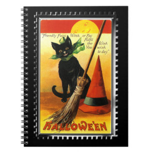 Halloween Kitty Sitting Witches Hat Notebook