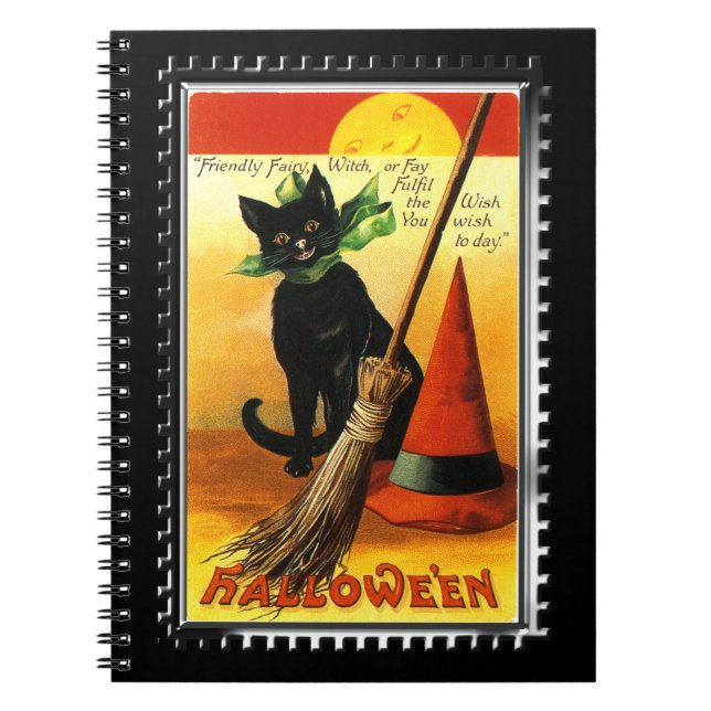 Halloween Kitty Sitting Witches Hat Notebook (Front)