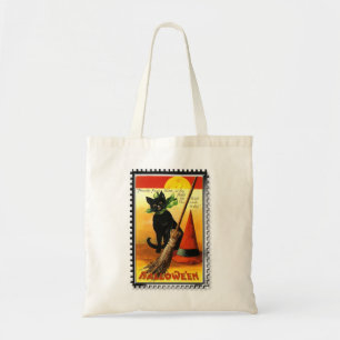 Halloween Kitty Sitting Witches Hat Tote Bag