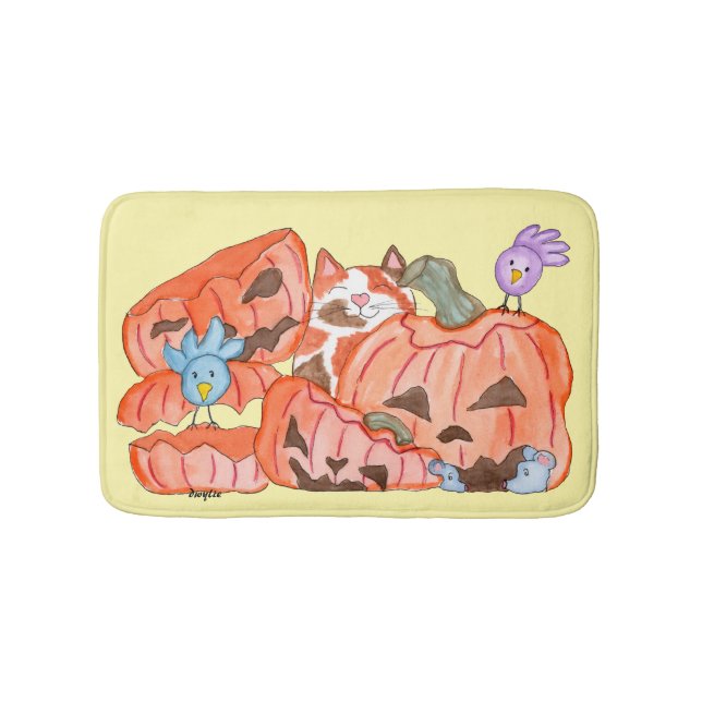 Halloween Kitty & SMashed Pumpkins Bath Mat (Front)