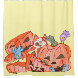 Halloween Kitty & SMashed Pumpkins Shower Curtain