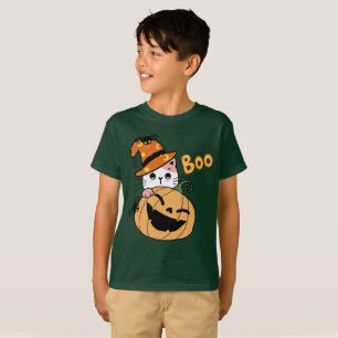 Halloween Kitty with Pumpkin and Spider T-Shirt