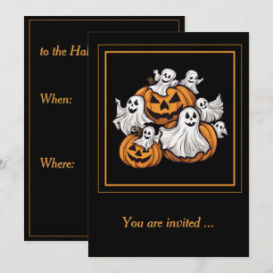Halloween: Kleine Geister mit Kürbissen - Invitation