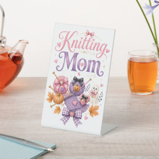 Halloween Knitting Mum Badge Pedestal Sign