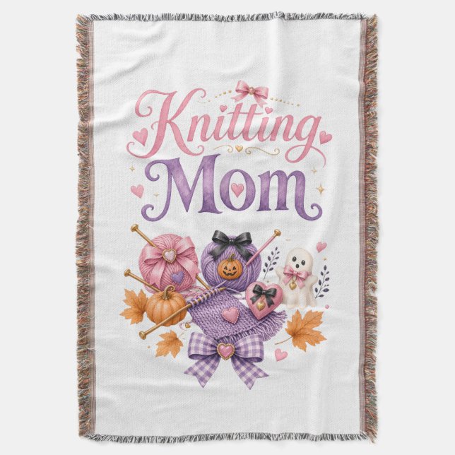 Halloween Knitting Mum - Throw Blanket (Front Vertical)