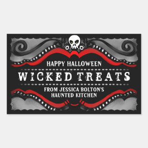 Halloween Label Treats & Drinks Black White & Red