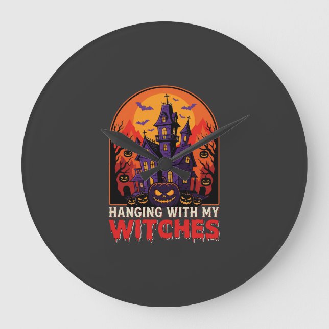 Halloween Laboratory Monster Pumpkin Moon Vector Large Clock (Front)