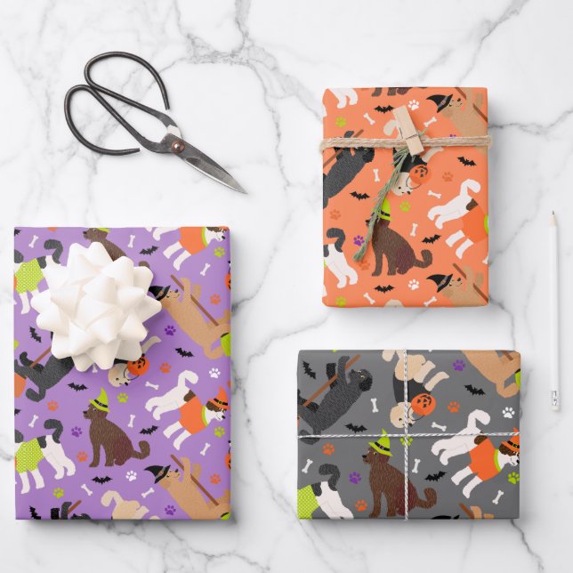 Halloween Labradoodle / Goldendoodle Wrapping Paper Sheet (Front)