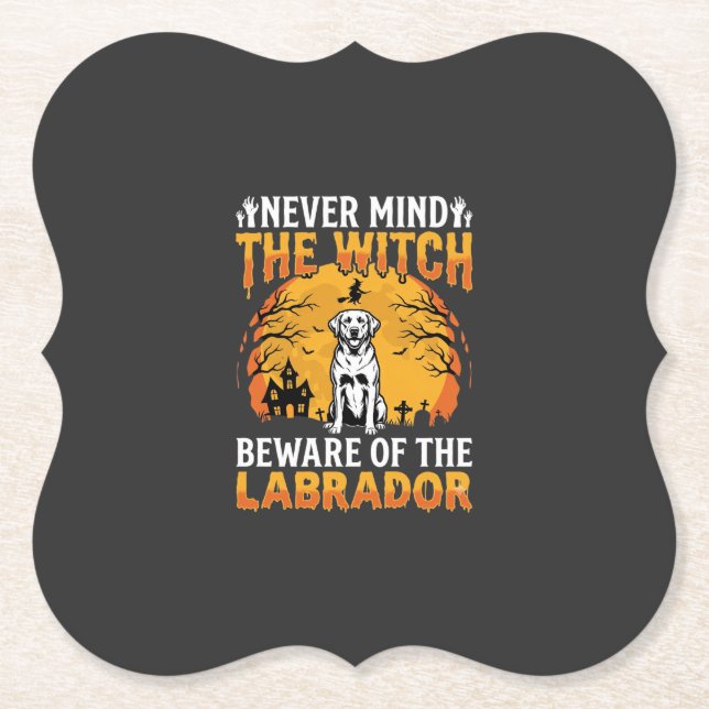 Halloween Labrador Beware of the Dog Paper Coaster (Front)