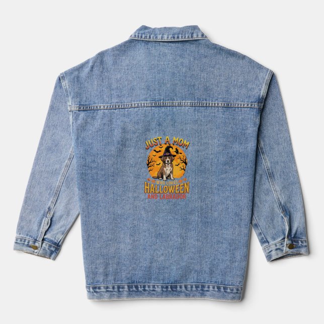 Halloween Labrador Mum Witch Dog Design_1 Denim Jacket (Back)