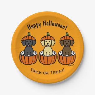 Halloween Labrador Puppies and Pumpkins Paper Plate