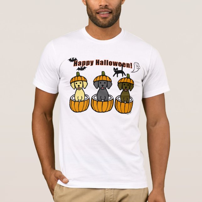 Halloween Labrador Puppies and Pumpkins T-Shirt (Front)