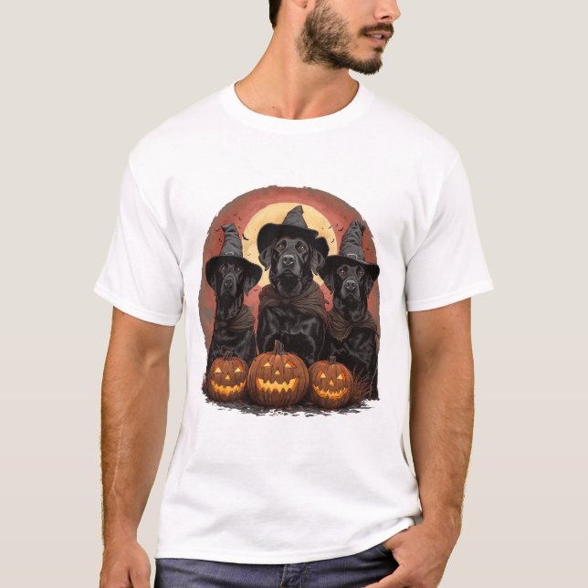 Halloween Labrador Retriever Dogs Witch Hats T-Shirt (Front)