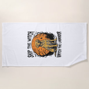 Halloween Labrador Shirt with Spooky Dog Warning_1 Beach Towel