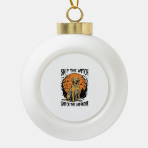 Halloween Labrador Shirt with Spooky Dog Warning_1 Ceramic Ball Christmas Ornament