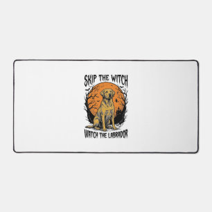 Halloween Labrador Shirt with Spooky Dog Warning_1 Desk Mat