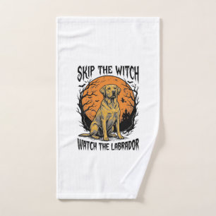 Halloween Labrador Shirt with Spooky Dog Warning_1 Hand Towel