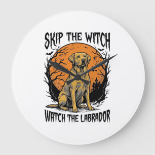 Halloween Labrador Shirt with Spooky Dog Warning_1 Large Clock
