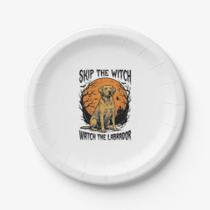 Halloween Labrador Shirt with Spooky Dog Warning_1 Paper Plate