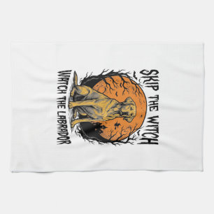 Halloween Labrador Shirt with Spooky Dog Warning_1 Tea Towel