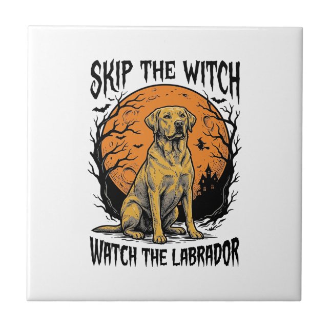 Halloween Labrador Shirt with Spooky Dog Warning_1 Tile (Front)