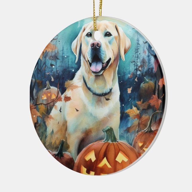 Halloween Labrador With Pumpkins Scary Ceramic Tree Decoration (Left)