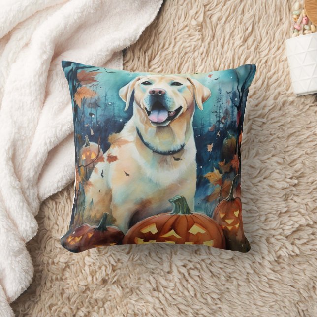 Halloween Labrador With Pumpkins Scary Cushion (Blanket)