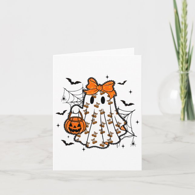 Halloween Lace Ghost Coquette Bow Pumpkin Spooky S Card (Front)