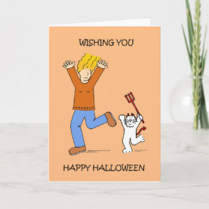 Halloween Lady and White Cat in Costume Card