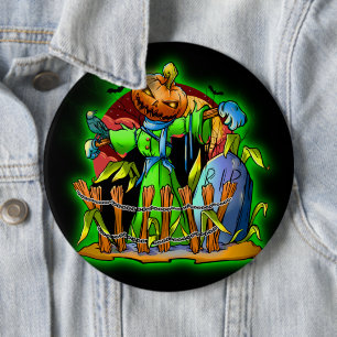 Halloween Lady Scarecrow Pumpkin Head RIP Bats  6 Cm Round Badge