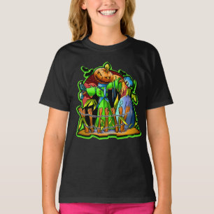 Halloween Lady Scarecrow Pumpkin Head RIP Bats Kid T-Shirt