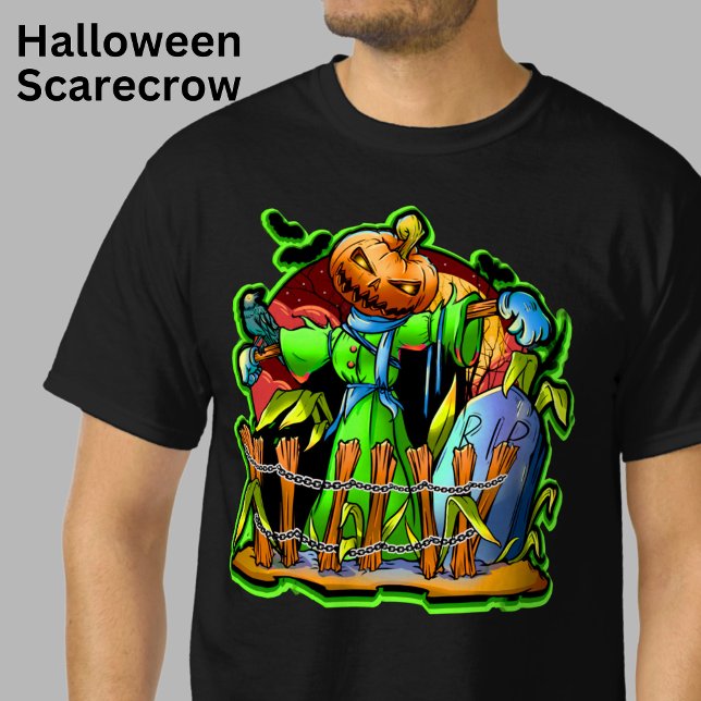 Halloween Lady Scarecrow Pumpkin Head RIP Bats     T-Shirt (Creator Uploaded)