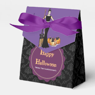 Halloween Lady Witch with Black Long Dress Purple Favour Box