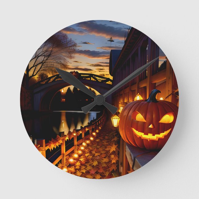 Halloween Landscape Four Round Clock (Front)