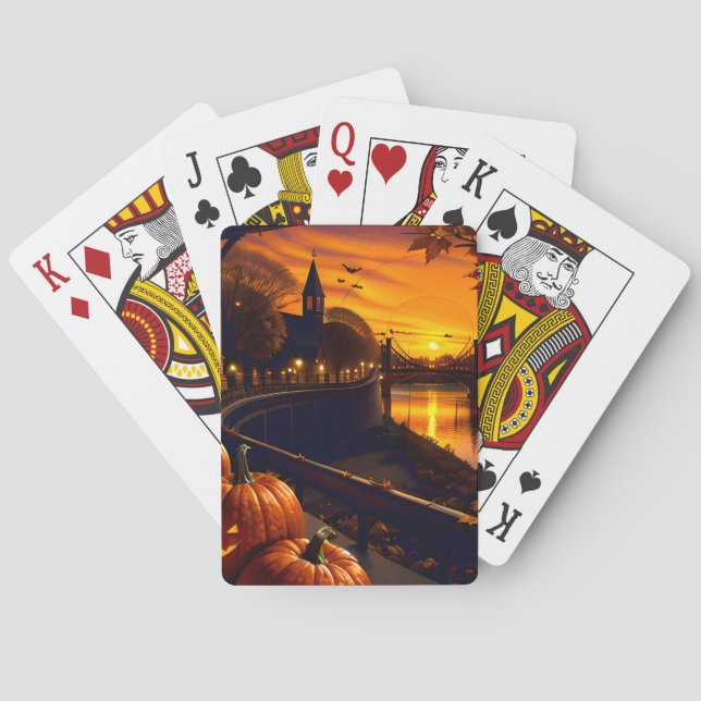 Halloween Landscape Two Playing Cards (Back)