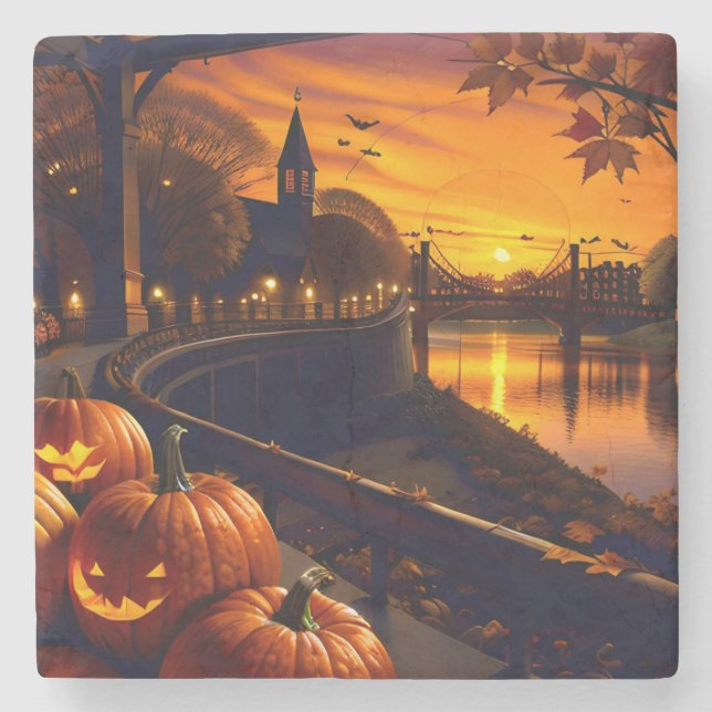 Halloween Landscape Two Stone Coaster (Front)
