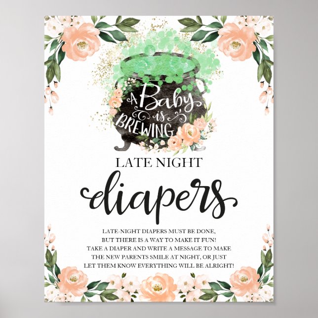 Halloween Late Night Diapers Baby Shower Game Sign (Front)