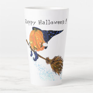 Halloween Latte Mug Witch Pumpkin Flying Broom