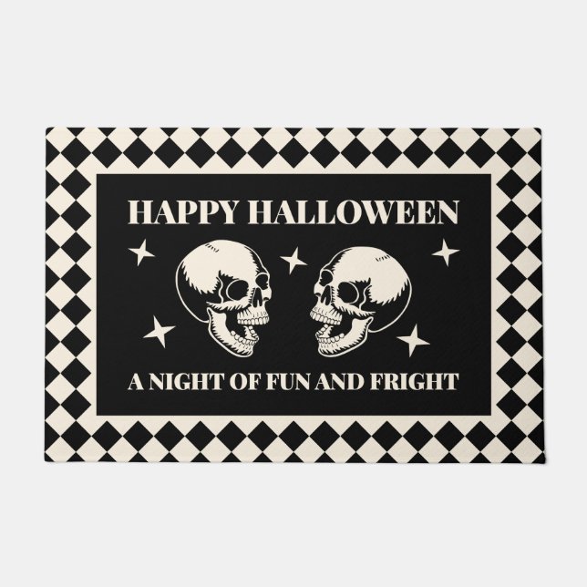 Halloween Laughing Skulls Fun and Fright Doormat (Front)