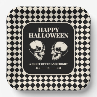 Halloween Laughing Skulls Fun and Fright Paper Plate