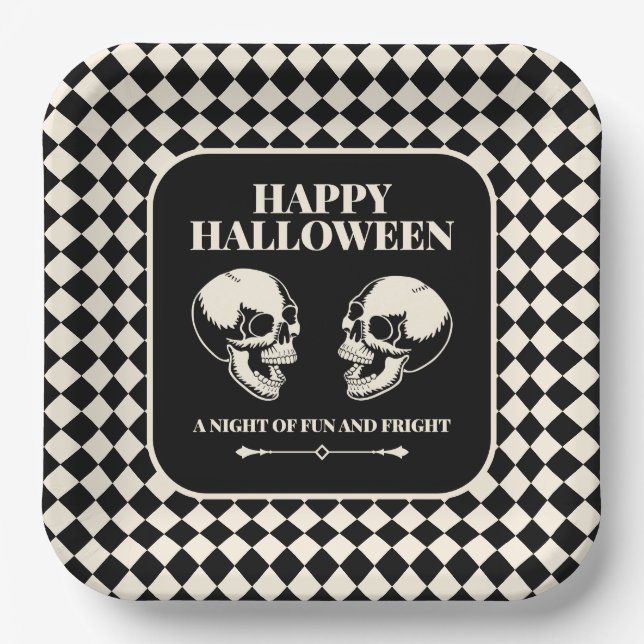 Halloween Laughing Skulls Fun and Fright Paper Plate (Front)