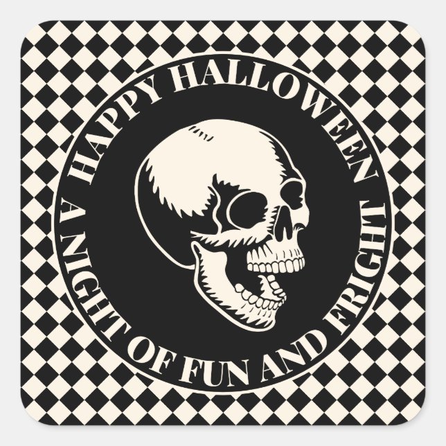 Halloween Laughing Skulls Fun and Fright Square Sticker (Front)