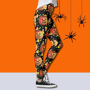 Halloween Leggings Jack-O-Lanterns Orange Pumpkins